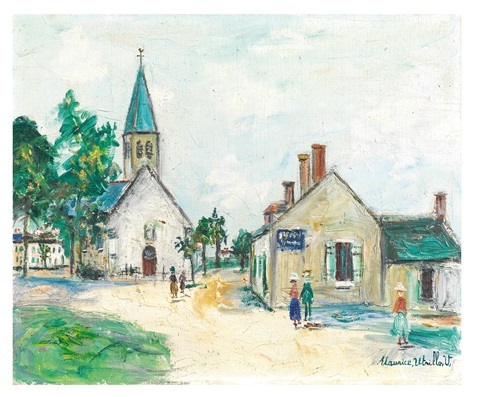 Eglise de Touchay, peint par Maurice Utrillo en 1935